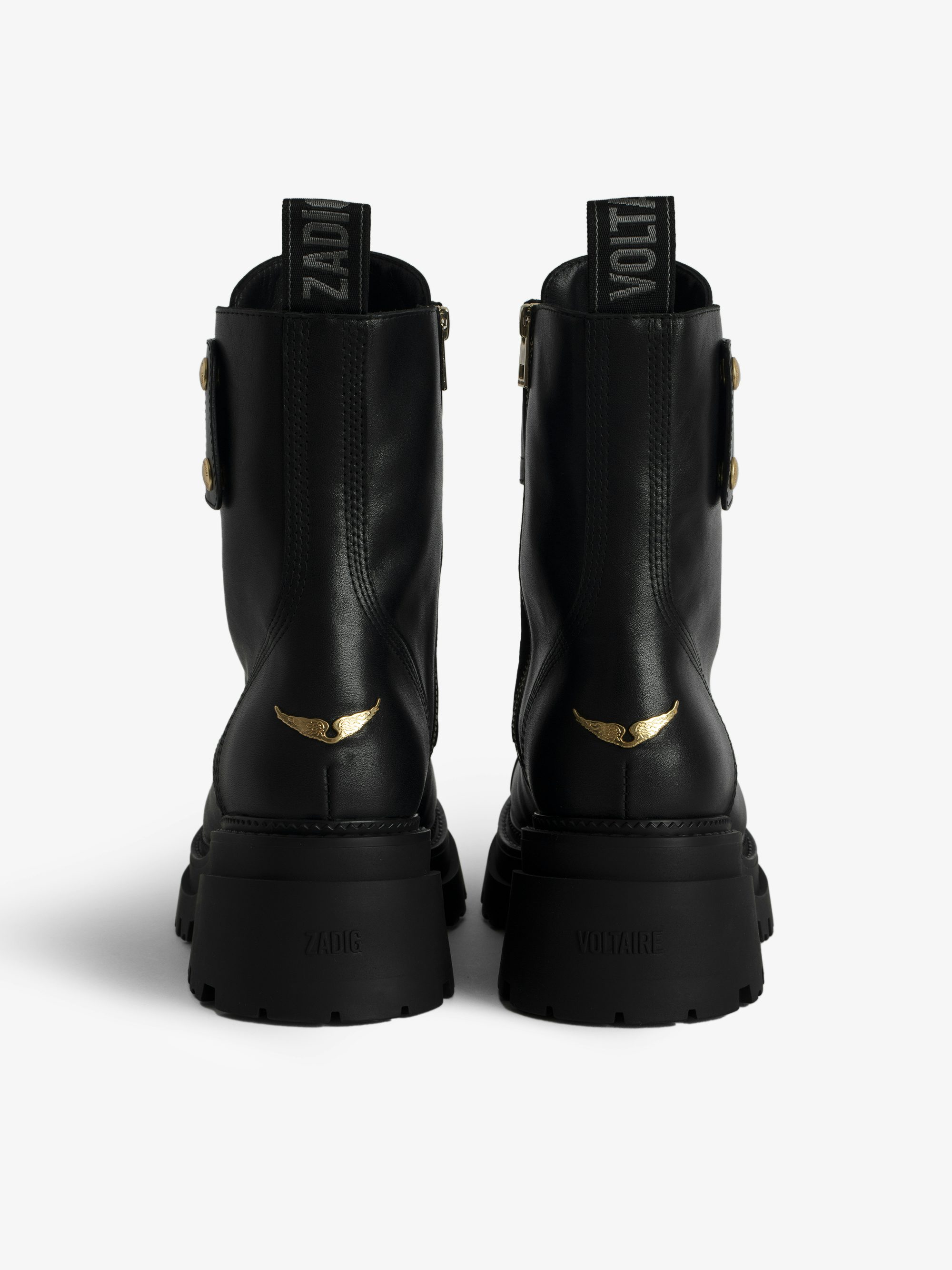 Joe Boots - Ranger boots with a strap adorned with embossed leather wings.